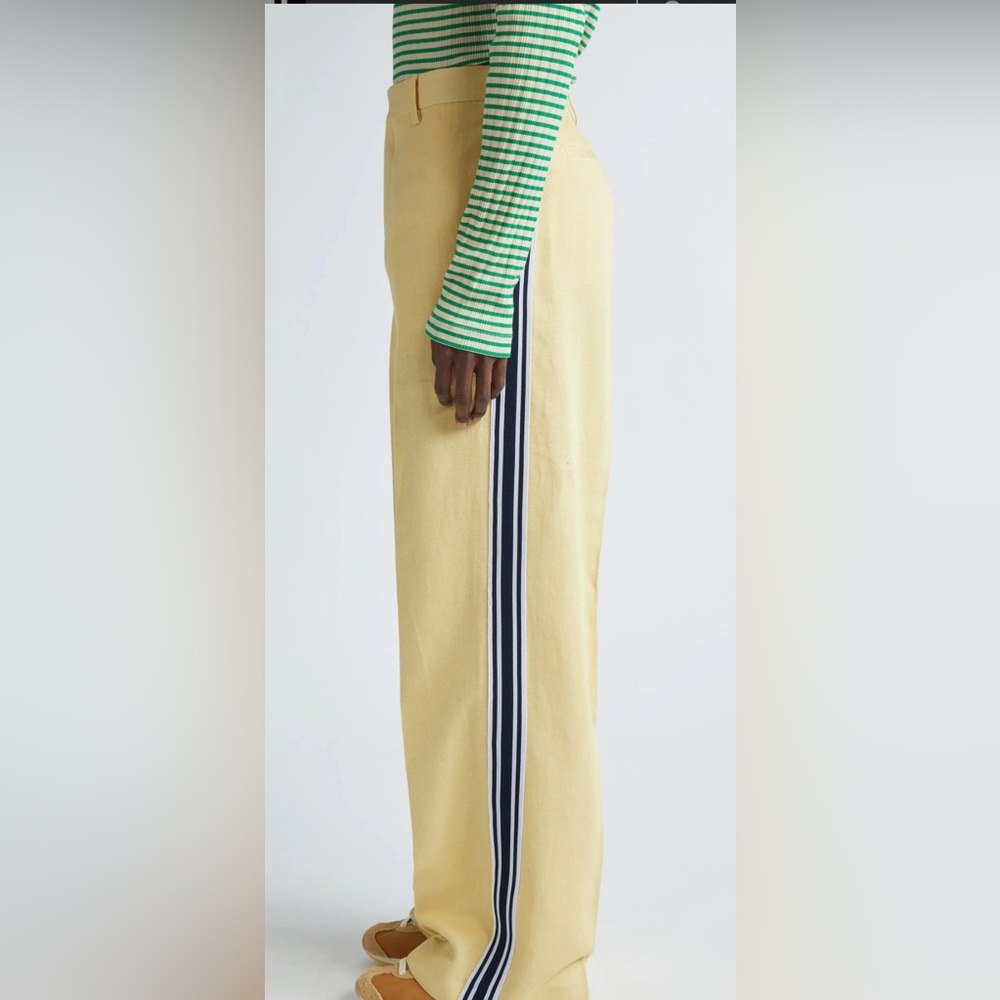 WALES BONNER Yellow Pants with Navy COTTON AND LINEN Stripe